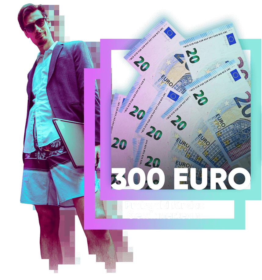 Mann im Anzug, Geldscheine, 300 Euro zu gewinnen